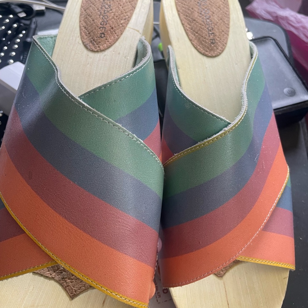 Kelsi Dagger Multicolor Striped Leather Crossover Mules